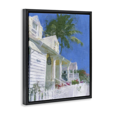 White Coastal Cottage Black Framed Floater Canvas Wall Art by Noah Bay