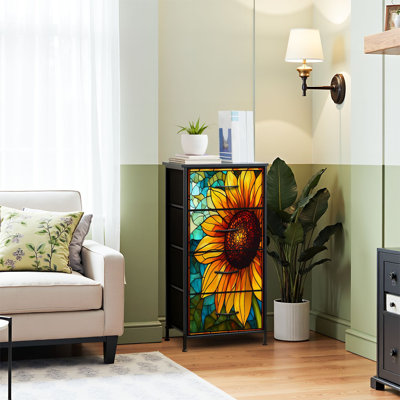 Dresser for Bedroom Dresser for Closet Vibrant Sunflower Stained Glass Artwork Bold Yellow Orange Petals Dressers & Chests of Drawers Fabric Closet Organizers and Storage with 4 Drawers Storage Bins