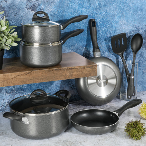 Oster 10-piece Nonstick Aluminum Cookware Set - Black and Gray