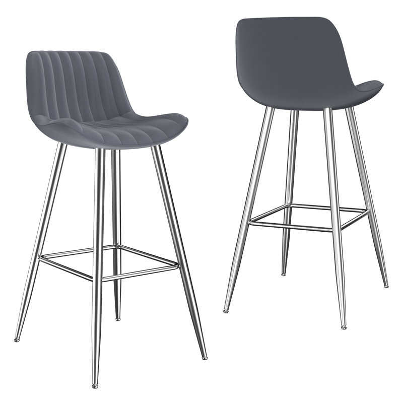 Ermis White Leather Counter Height Bar Stool Set of 3, White, Bar Stool (31” Seat Height)