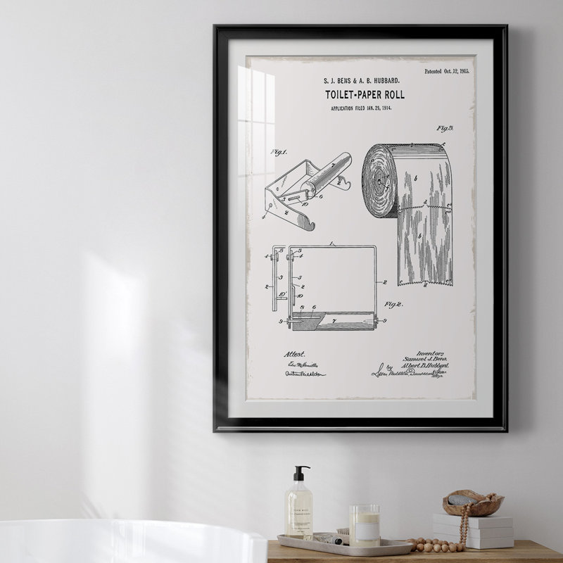 Papier hygiénique brevet I, reproduction encadrée de qualité supérieure - prêt à accrocher 46891, H 36,5 po x l 26,5 po, Noir