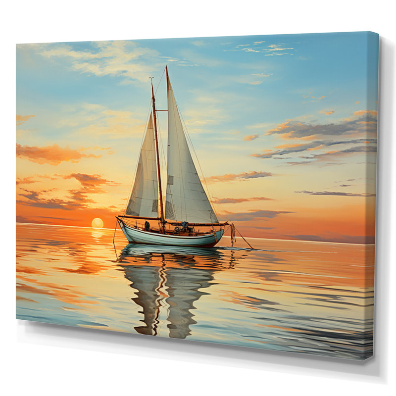 Voilier, réflexion rythmique I sur toile, H 16 po x l 32 po x P 1 po, Toile tendue