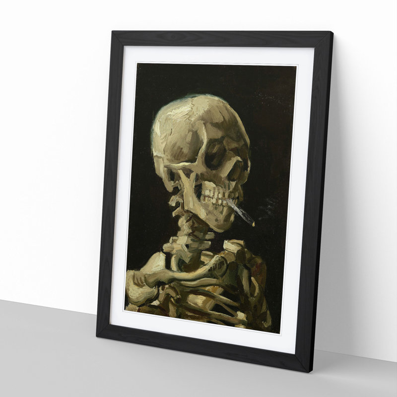 Cigarette with Skull by Vincent Van Gogh - Picture Frame Painting on MDF, Black Framed, 36cm H x 27cm W x 2cm D
