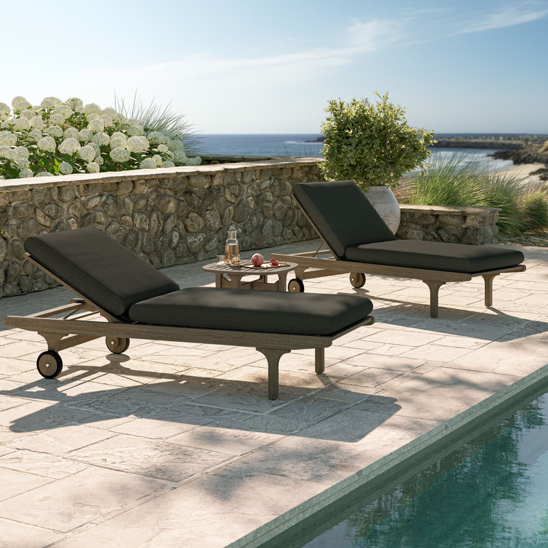 Saratoga Outdoor Teak Wood 3-Piece Chaise Lounge Furniture Set In Weathered Gray Flint, Gray