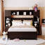 Lit double en bois avec armoire et tablette tout-en-un, espresso