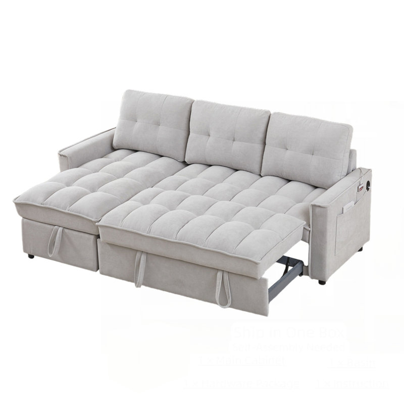 Triple Conversion Chenille Combo Sleeper Sofa Bed with Storage and Recliner Function for Small Spaces, Light Gray