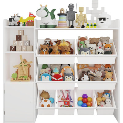 Kids Toy Storage Organizer w/ 8 Removable Bins & Bookshelf, Engineered Wood by Isabelle & Max