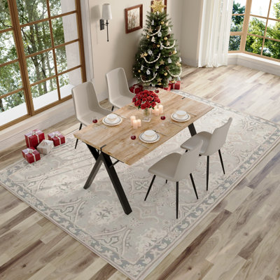 63" Mid-Century Modern Dining Table Set, Thick Wood Top With Upholstered Chairs, Seats 4–6