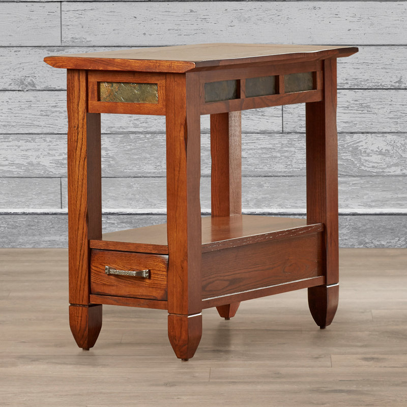 Slatestone Solid Wood End Table in Rustic Oak