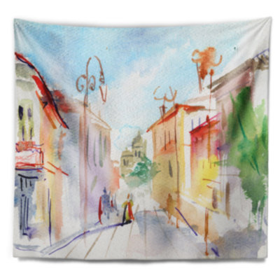 Tapisserie de rue illustrée parisienne Cityscape