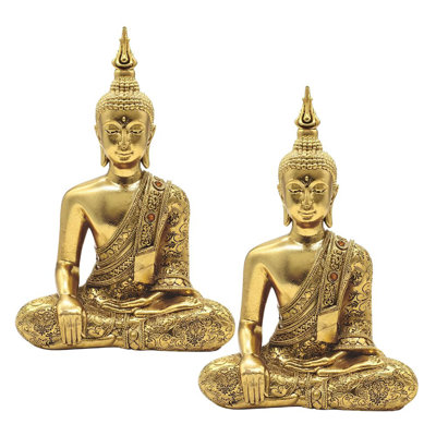"2-PC Set" ICE ARMOUR H 8 "Bouddha thaïlandais en terre touchante Figurine figurine ornement de décoration de maison / chambre et idées de cadeaux parfaits pour le réchauffement de la maison, les fêtes et les anniversaires