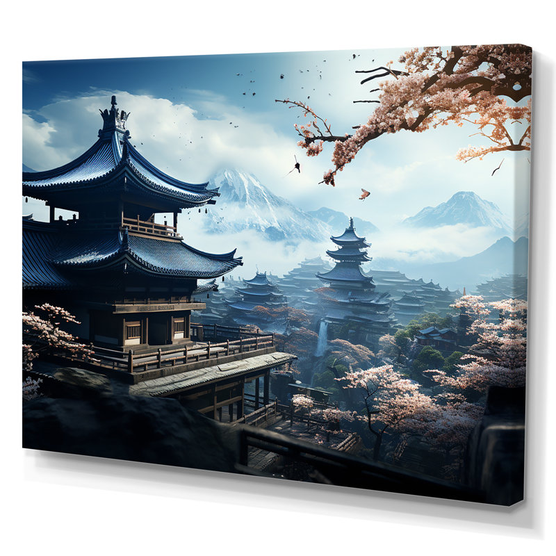 Temple du Japon sérénité panoramique - décoration murale Japon, Toile tendue, H 30 po x l 40 po x P 1,5 po