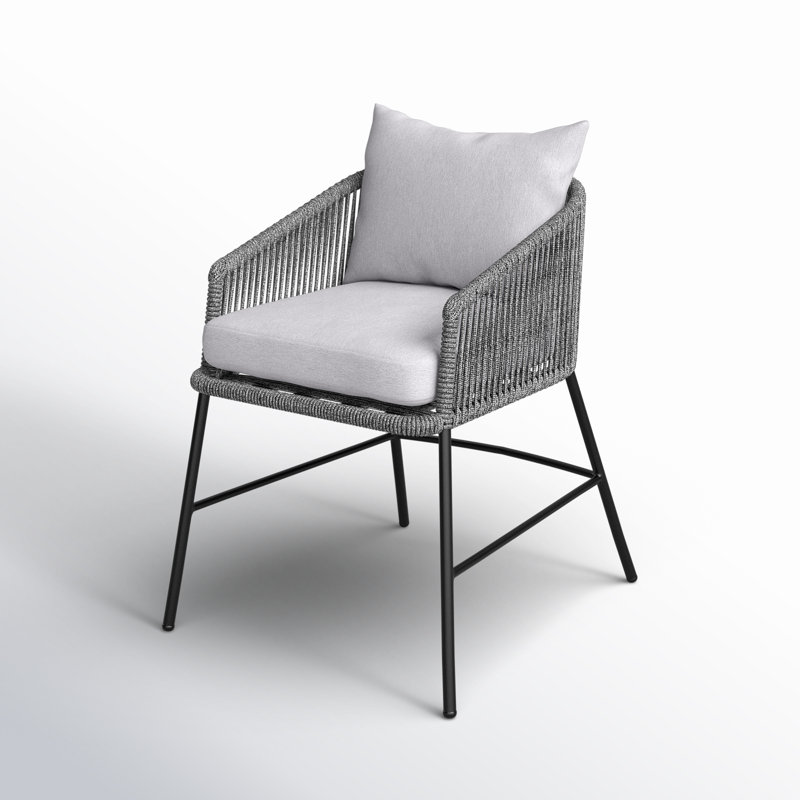 Margit Black Steel and Rope Dining Chair with Light Gray Cushions