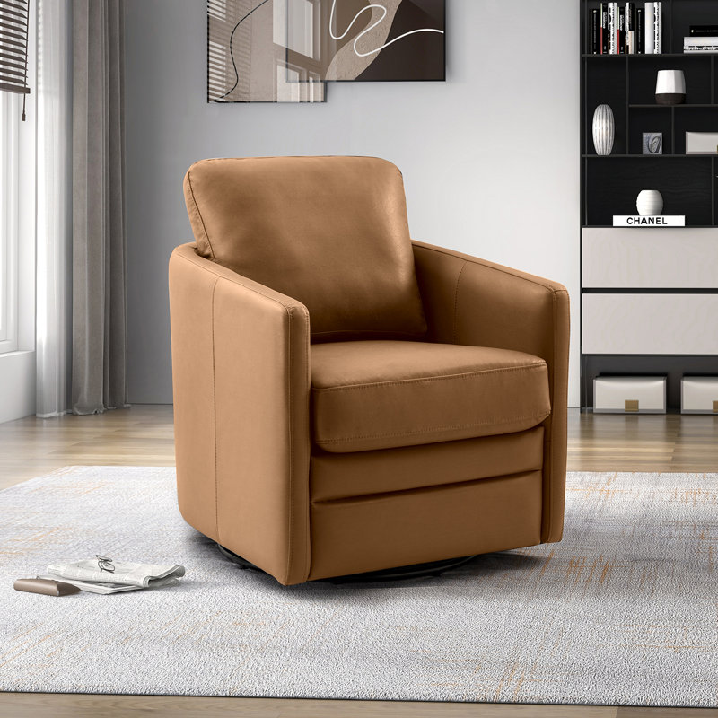 Avalise Faux Leather Swivel Armchair, Camel Faux Leather