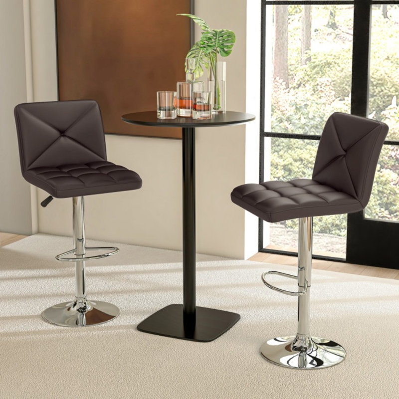 PU Leather Upholstered Bar Stools Set of 2 with Back and Adjustable Height, Brown
