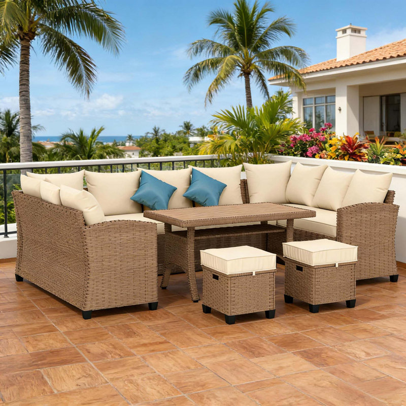 Ensemble de canapé modulaire d'extérieur 6 pièces avec coussins de confort 6 pièces