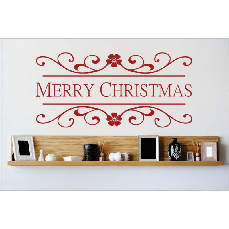 Décalcomanie murale joyeux de noël, H 14 po x l 30 po x P 0,16 po, Rouge