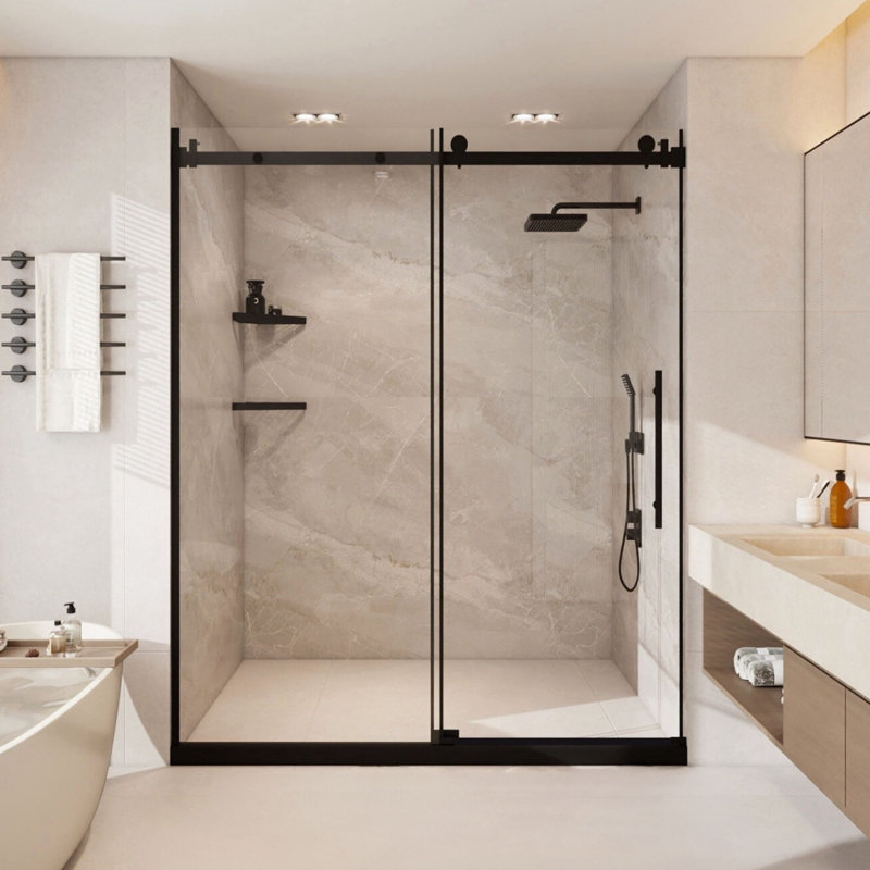 68 To 72 In. W X 76 In. H Sliding Frameless Shower Door With 3/8 Clear Glass, Matte Black
