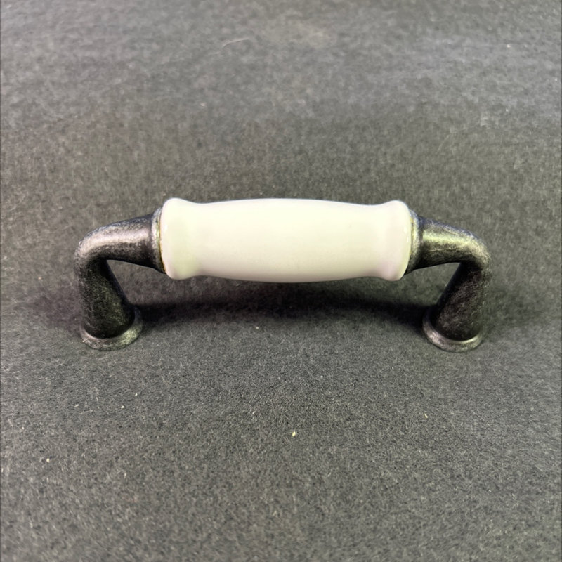 3" Flare Foot Antique Copper Pull with White Ceramic Insert, White/Antique Silver