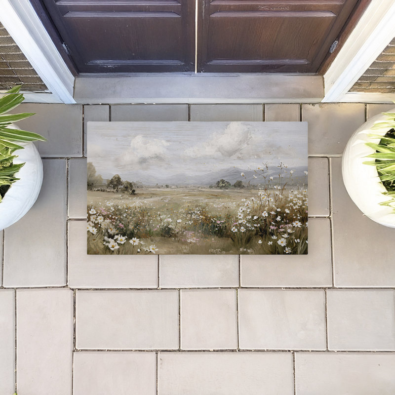  Tapis de porte antidérapant à séchage rapide Tranquil Meadow with Distant Mountains, 18 po x 30 po, Montagnes lointaines