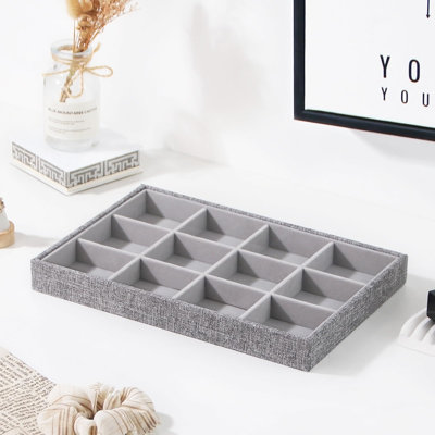 Leather Small Earring Storage Tray,Bracelet And Necklace Display Box,Jewelry Ring Display Case, Gray 12 Grids