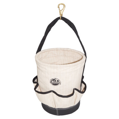 12 in. 6-Pocket Utility Tapered Ripstop Canvas Tool Bucket with Leather Bottom
