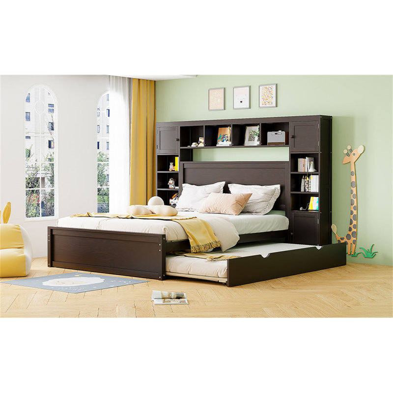 Lit en bois avec armoire tout-en-un, Espresso