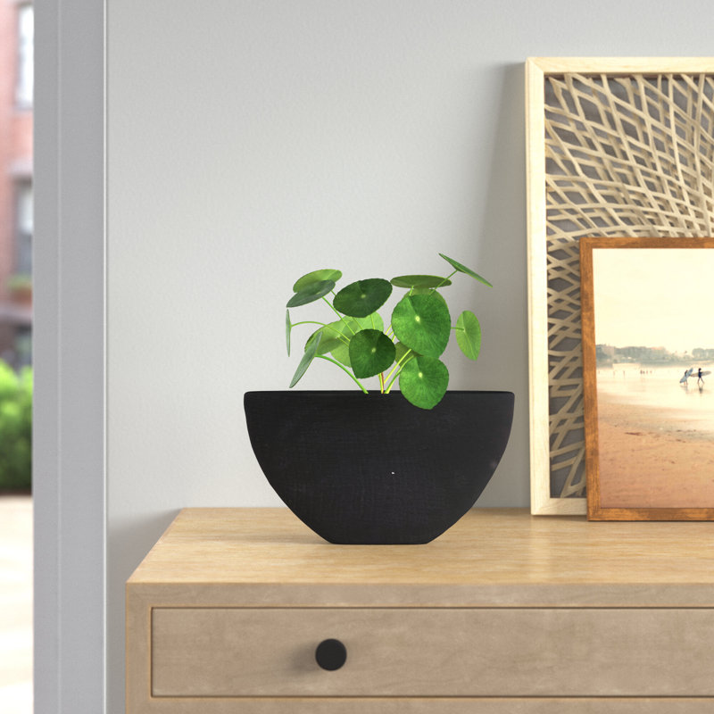 Handmade Ceramic Pot Planter, Black, 5.75" H x 10.25" W x 2.5" D
