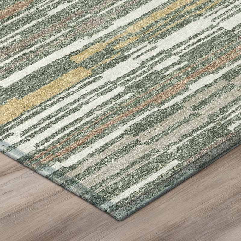 Machine Washable Indoor/Outdoor Chantille ACN2908 Striped Rug, 1'8" x 2'6", Basil