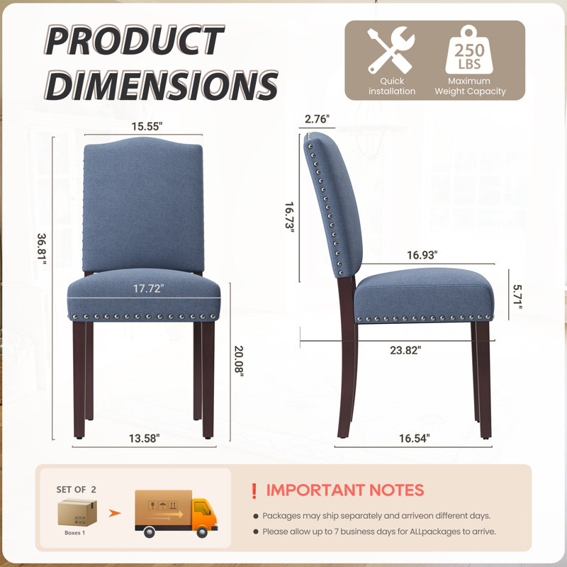 Upholstered Parsons Dining Chairs, Linen Side Chair, Blue