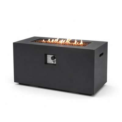 42-inch Outdoor Rectangle Concrete Propane Fire Pit Table with Lava Rocks, Burner Lid & Waterproof Cover, 50,000 BTU