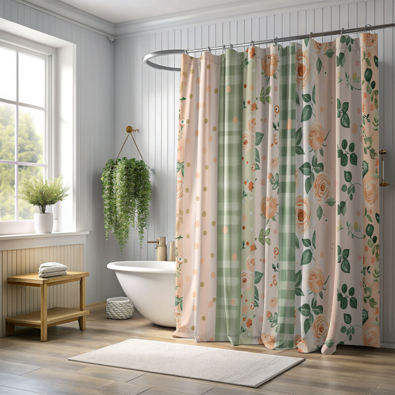Rideau de douche 1 pièce Gentle Blossom Lines, H 74 po x l 71 po