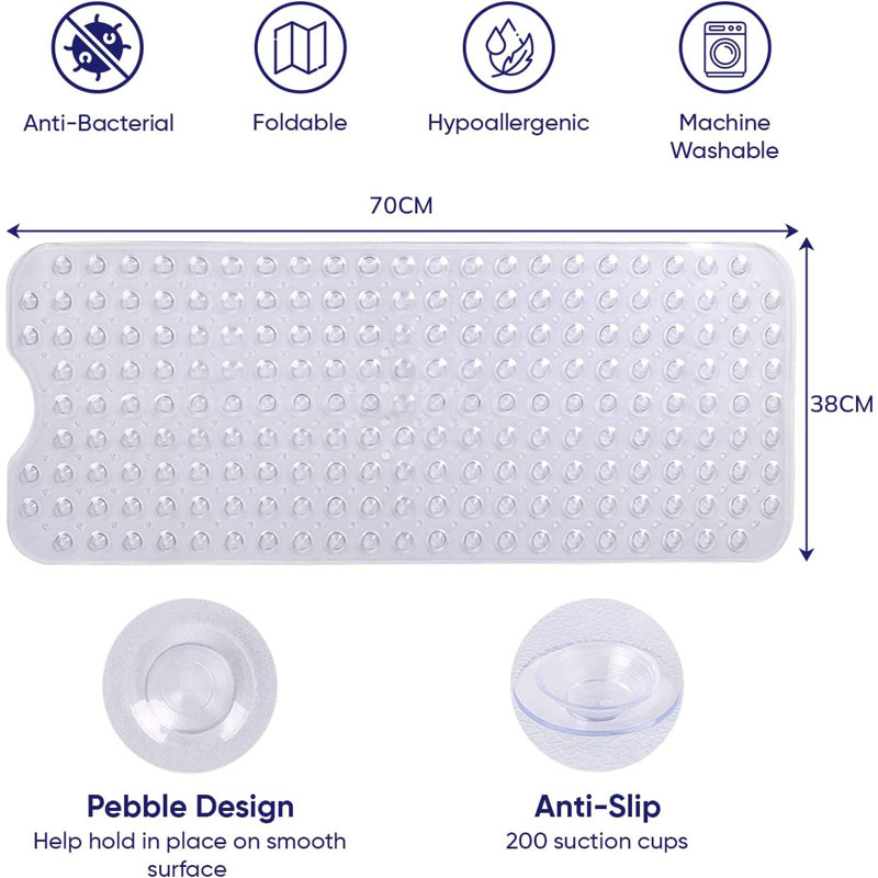 Aspire Homeware Non-Slip Polypropylene Shower Mat with Extra-Thick Suction Cups, Crystal, Runner (100cm L x 40cm W)