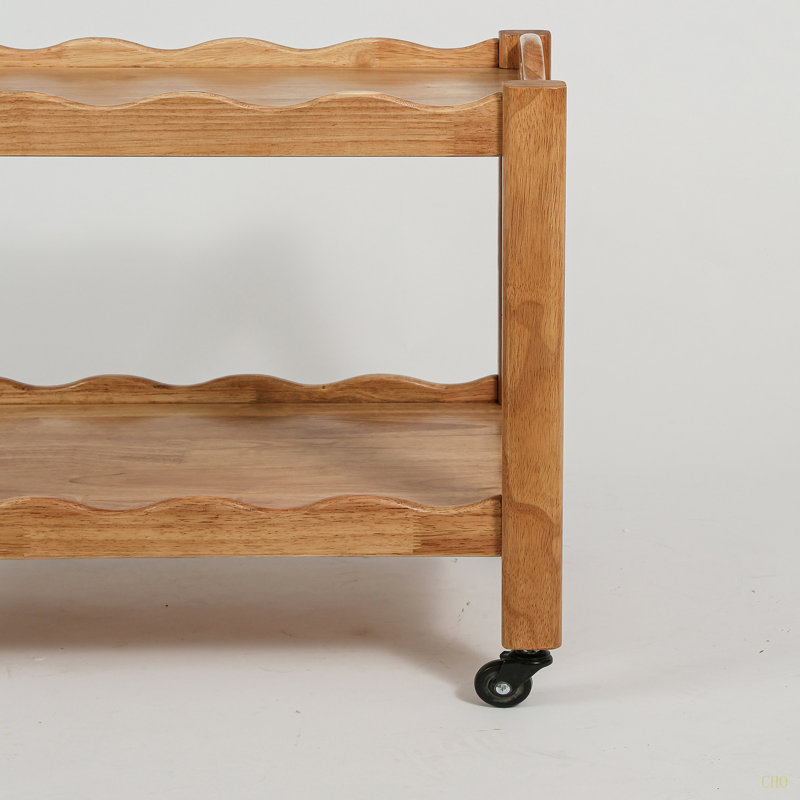 Table d'appoint roulante en bois d'hévéa massif, 2 niveaux avec roues verrouillables et plateau amovible, robuste pour chariot de bar, table de chevet, table de bout, table de canapé