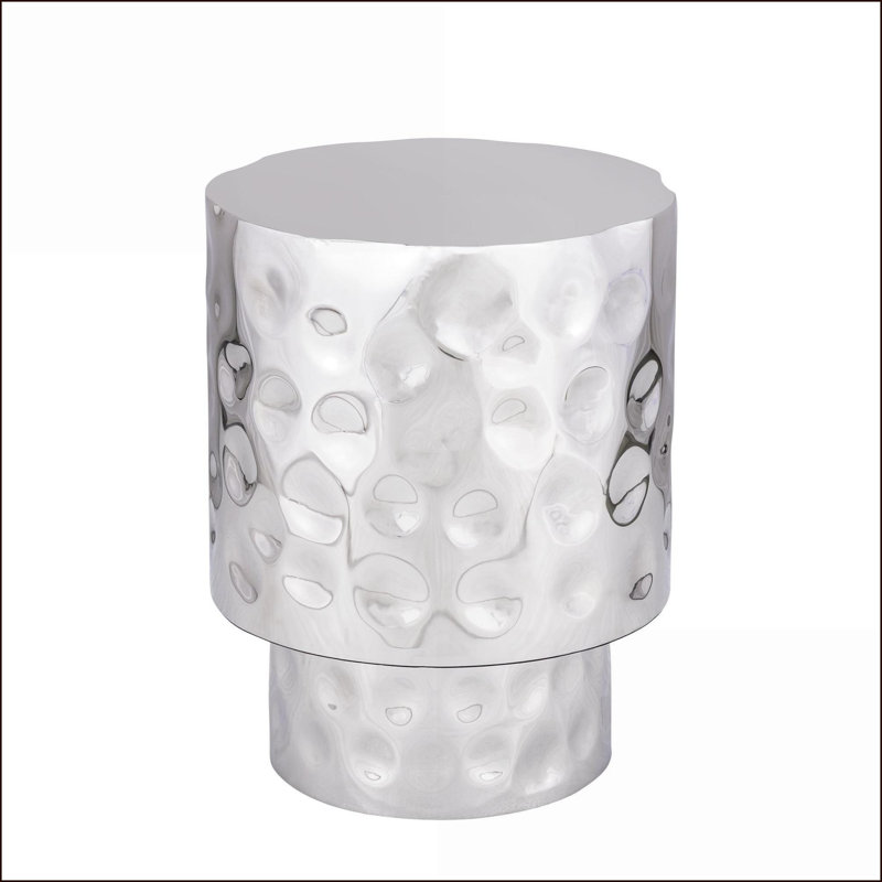 Table basse moderne en acier inoxydable pour le salon, argent, texture martelée à la main Conception durable, Argent