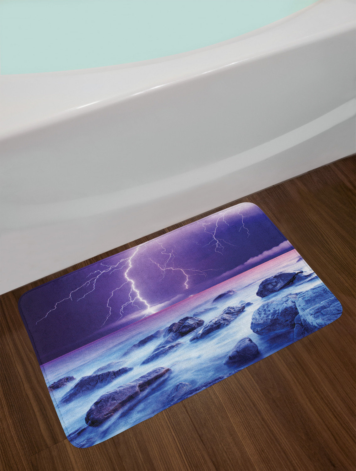Rocks Spa Rug East Urban Home Stormy Sky Scary Ocean Rocks Night View Art Bath Rug ...