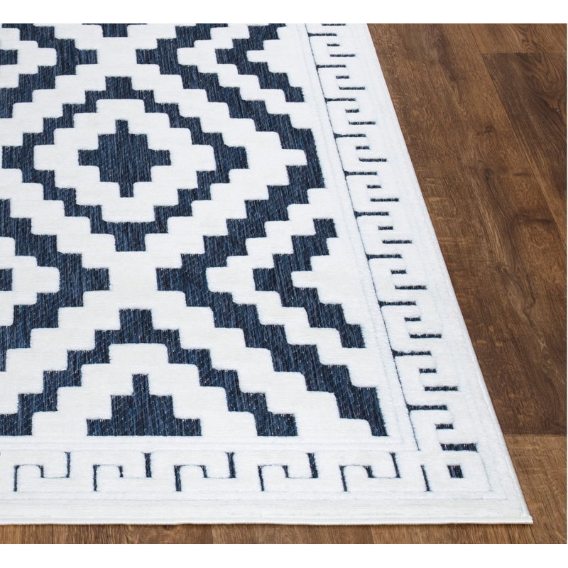 Avon Rug Blue Cream Large Area Rug, Non Slip Hallway Runner, Soft Carpet Door Mat for Living Room, Bedroom & Kitchen