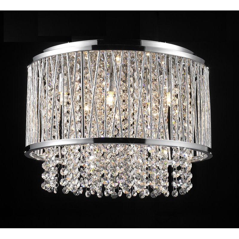 6-Light Chrome Flush Mount With Clear Crystals