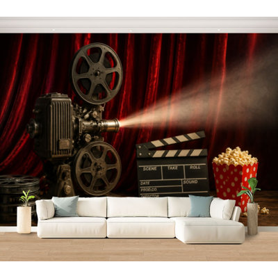 Papier peint adhésif, papier peint, cinéma, bobines de cinéma rétro, projecteur de clap, papier autocollant amovible, décoration murale pour salon, chambre à coucher H 100 po x l 144 po