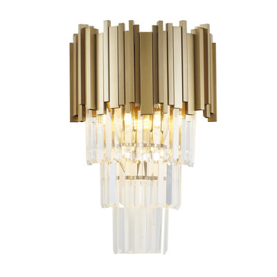 Auxentius 3 Light Gold Wall Sconce With Crystal Accents