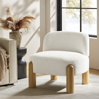 Holmgren 28"W Modern Boucle Accent Chair with Solid Wood Legs by Latitude Run