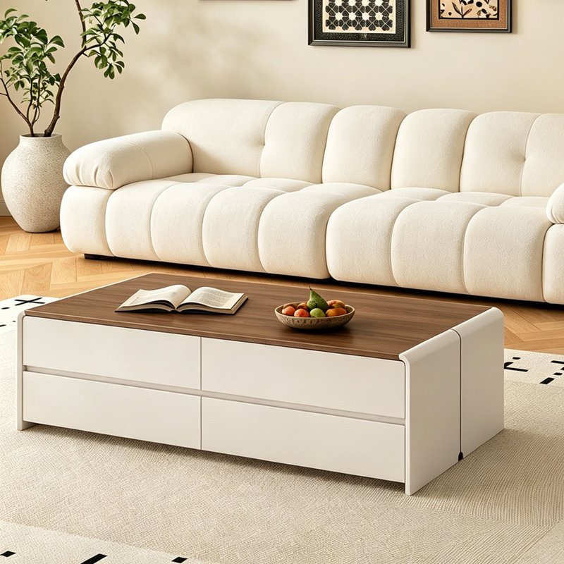 Table basse française avec rangement minimaliste, H 16,54 po x l 51,18 po x P 27,56 po