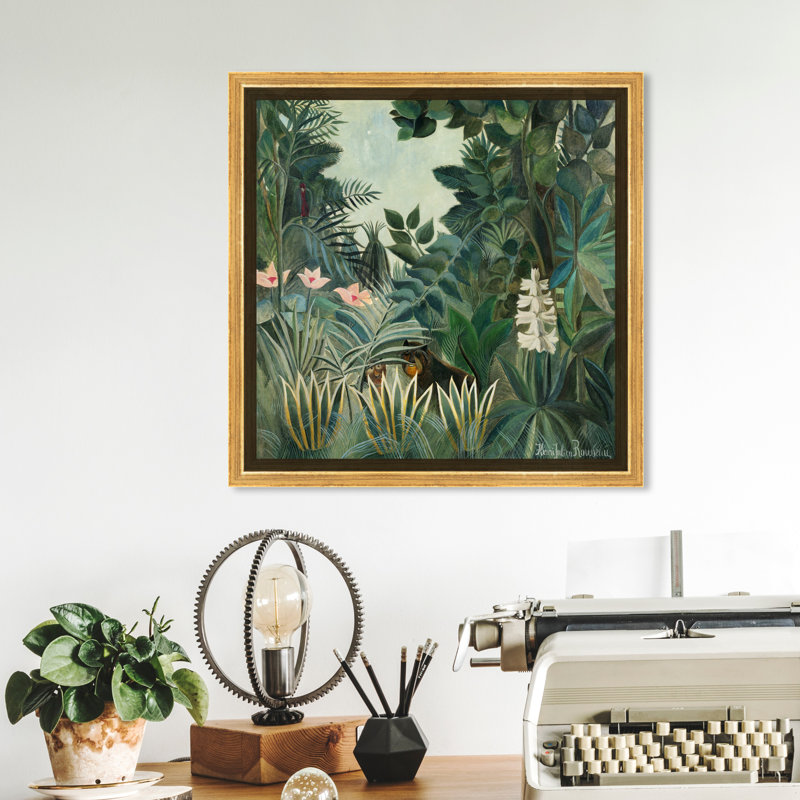 La jungle équatoriale par Rousseau - Peinture sur toile, H 12 po x l 12 po, Cadre doré