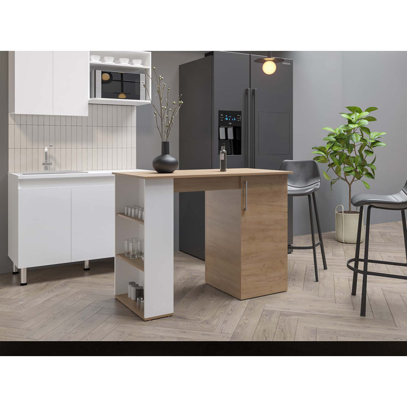Îlot de cuisine 47 "de large Allen avec armoire et cinq tablettes, table de bar, table de salle à manger et table de pub