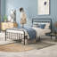 Structure de lit double en métal de style victorien pour chambre à coucher avec rangement sous le lit, ton noir, aucun sommier tapissier requis