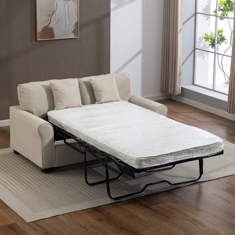2 Seater Linen Blend Sofa Bed, Beige