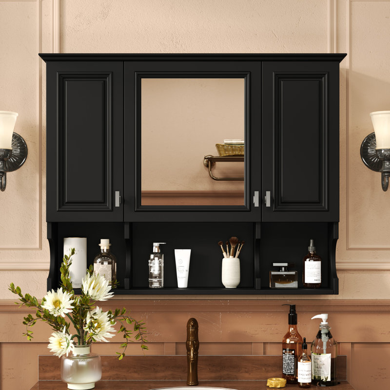 Open Shelf Mirror Cabinet, Black