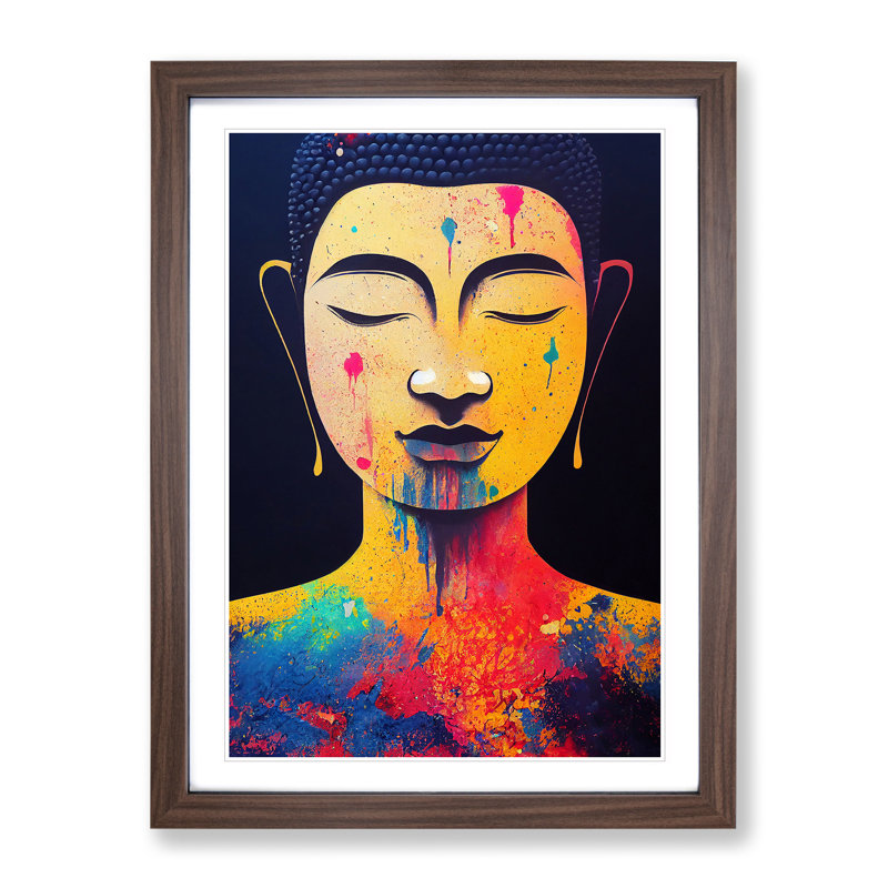 XV1022-3143X Paint Drip Buddha No.1 1 Piece Single Picture Frame Wall Art, 64cm H x 46cm W x 2cm D, Walnut