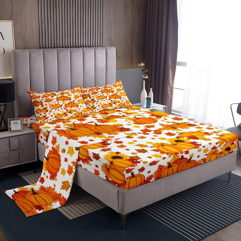 Fall Pumpkin and Maple Leaves Bed Sets