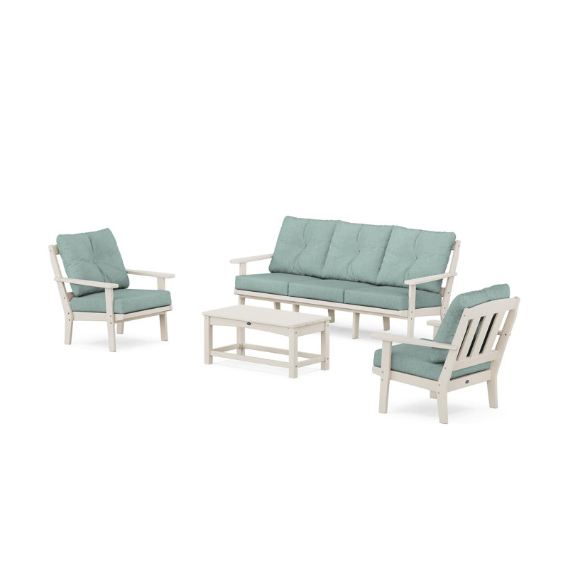 Cape Cod 4 Piece Sofa Seating Group with Cushions, Sand Castle, Dune Burlap Revolution®